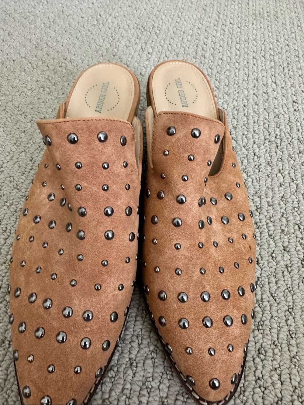 Studded Tan Suede Mule Slides by Reserved Goods